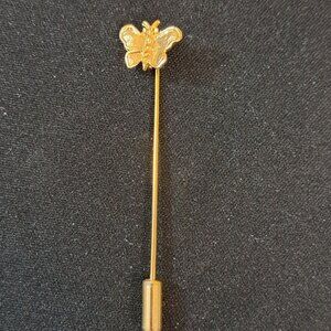 Gold Tone Butterfly Lapel Stick Pin Vintage Style Brooch